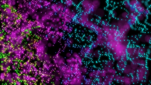 抽象的彩色粒子在数字空间中的运动。粒子运动运动背景。图片下载