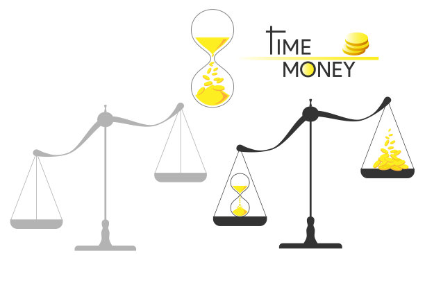 示意图矢量图像的比例与沙漏和硬币在白色背景图片下载