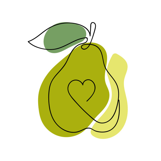 梨连续线条画艺术插图与彩色斑点。图片下载