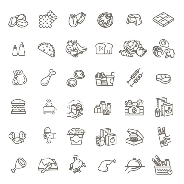 食物和饮料瘦矢量图标集图片下载