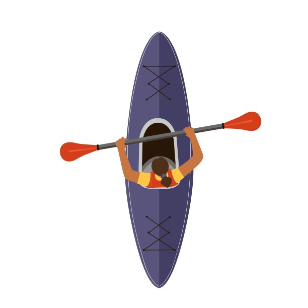 女孩在皮划艇，做运动，户外活动在夏季。矢量插图，俯视图。图片下载
