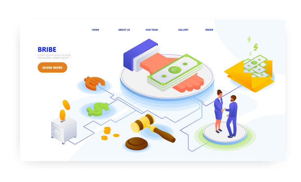 贿赂，登陆页面设计，网站横幅矢量模板。商业贿赂，腐败，犯罪。图片下载