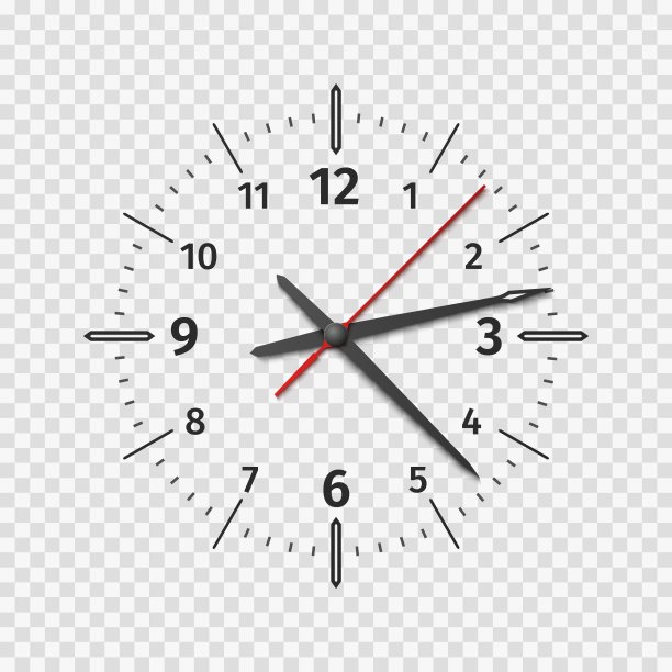 钟面模型。现实石英手表与小时和分针。用第二个箭头和数字进行圆形划分。时间流逝。透明背景上的手表。向量的概念图片下载