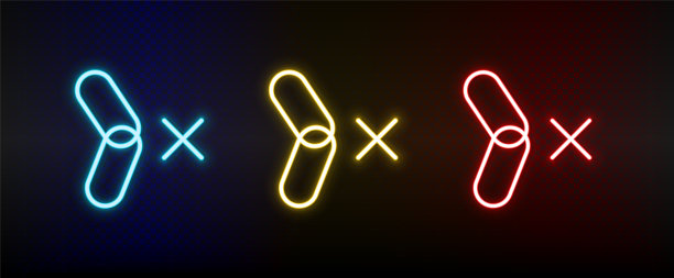 断开，连接，连接霓虹灯图标设置。红色，蓝色，黄色氖气矢量图标图片下载