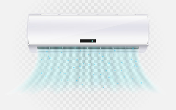 空调带冷风浪。冷气机。电子现代设备控制温度和气候在房间，逼真的三维矢量插图图片下载