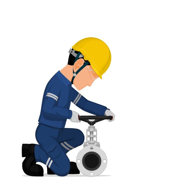 一组工人正在操作阀门，背景为白色图片下载