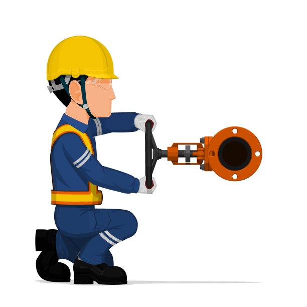 一组工人正在操作阀门，背景为白色图片下载