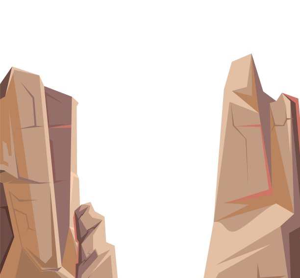 山峡谷。框架组成。石嶙峋的景观。孤立在白色背景上。高耸的山峰和悬崖。说明向量图片下载