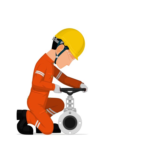 一组工人正在操作阀门，背景为白色图片下载