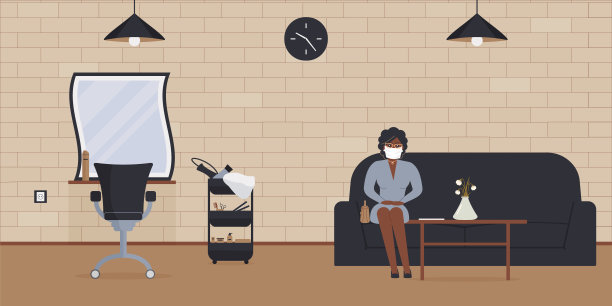 阁楼风格的美容院内部，顾客在沙发上站着非洲女人图片下载