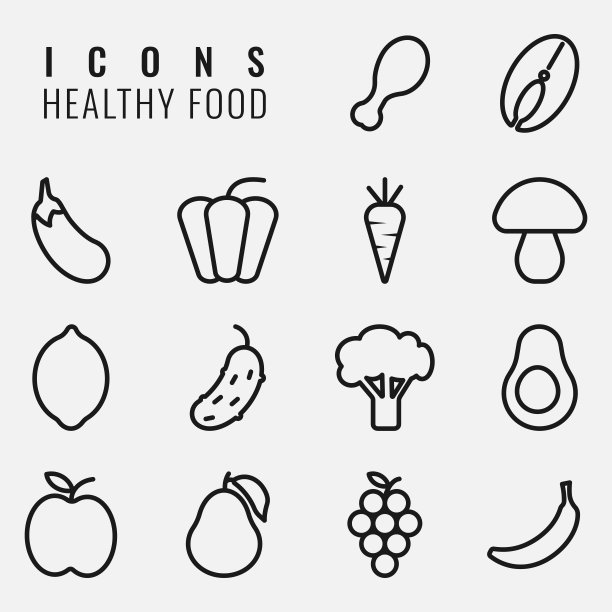 一套线性图标的健康食品产品。矢量插图孤立的白色背景。图片下载