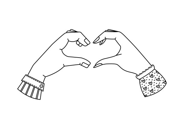 矢量插图的一个手势-心，爱的手势。勾勒出男女手的轮廓。一对相爱的夫妇图片下载