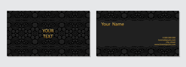 矢量隔离名片模板。三维立体浮雕几何图案，黑色浮雕背景。伊斯兰，阿拉伯，印度，奥斯曼的动机。图片下载