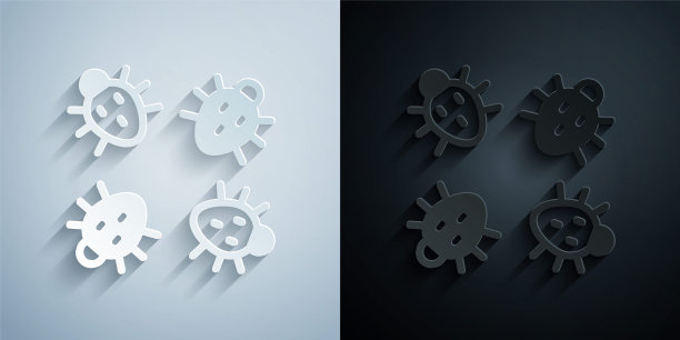 剪纸科罗拉多甲虫图标孤立在灰色和黑色的背景。纸艺术风格。向量图片下载