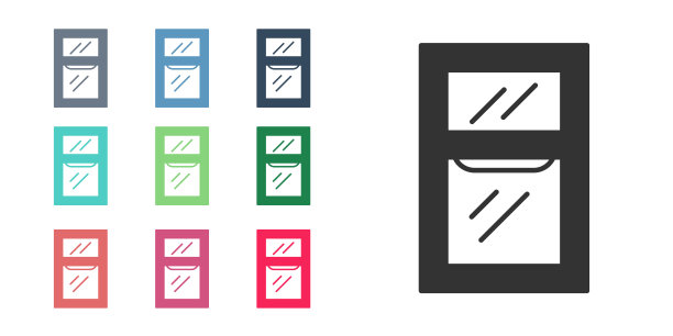 黑色窗口在房间图标隔离在白色背景。设置图标丰富多彩。向量图片下载