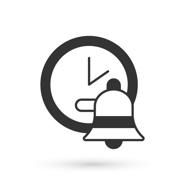 灰色闹钟图标隔离在白色背景上。起床，起床的概念。时间信号。向量图片下载
