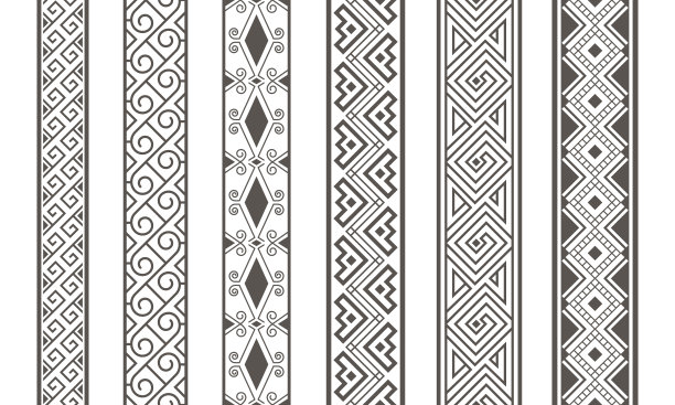 花哨的边缘。剪贴簿纸无缝边界，复古装饰丝带，几何和花卉图案民族边界集，婚礼乐队设计，编织线矢量插图图片下载