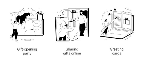 在线庆祝抽象概念矢量插图。图片下载