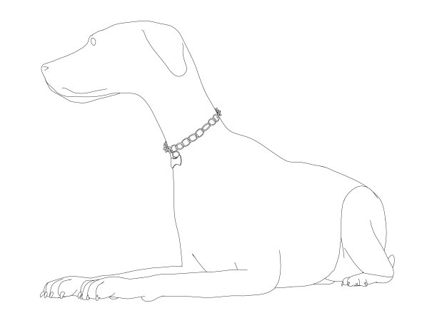 一条躺着的狗的轮廓由白色背景上孤立的黑线组成。矢量图图片下载