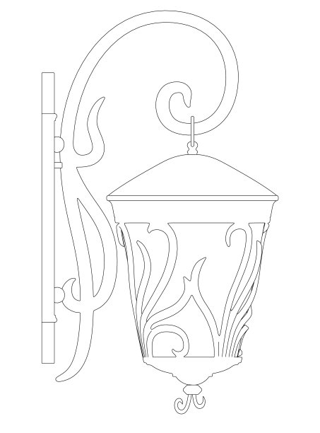 黑色线条装饰壁灯轮廓隔离在白色背景上。侧视图。矢量图图片下载
