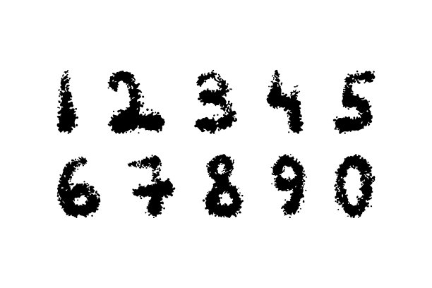 一组数字。123. 黑色墨水素描剪影。矢量简单的平面图形手绘插图。在白色背景上孤立的物体。隔离。图片下载
