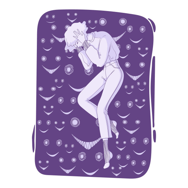 患有抑郁症和强迫症的年轻女性。心理健康的概念。精疲力竭的手绘卡通人物孤立在白色背景上。精神障碍向量插图。图片下载