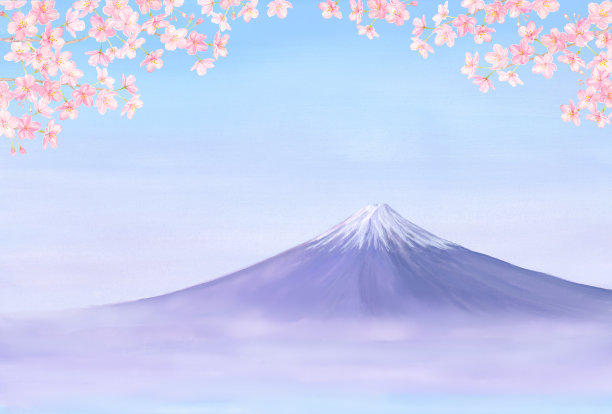 水彩画的樱花和我。富士图片下载