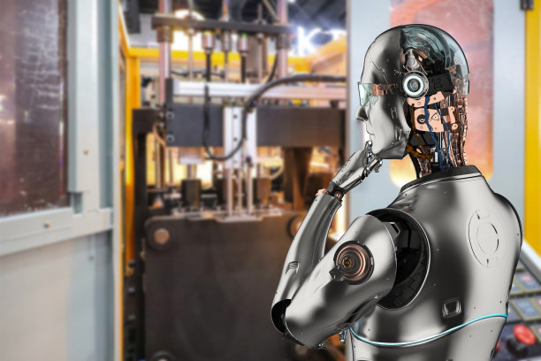 自动化工厂概念withÂ电子人与机器一起工作图片下载