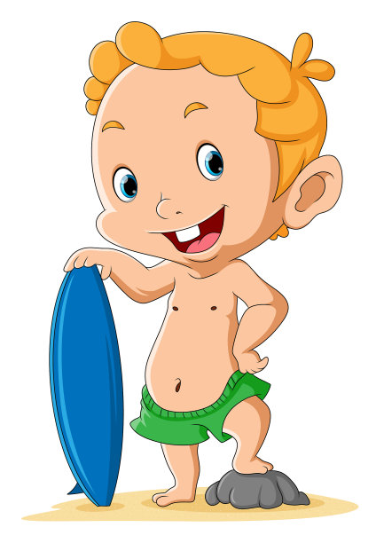 那个酷酷的男孩站在冲浪板附近图片下载