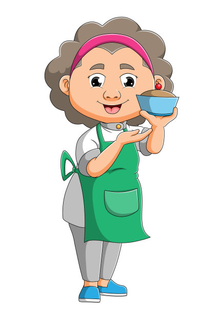 厨师拿着一个有樱桃的纸杯蛋糕图片下载