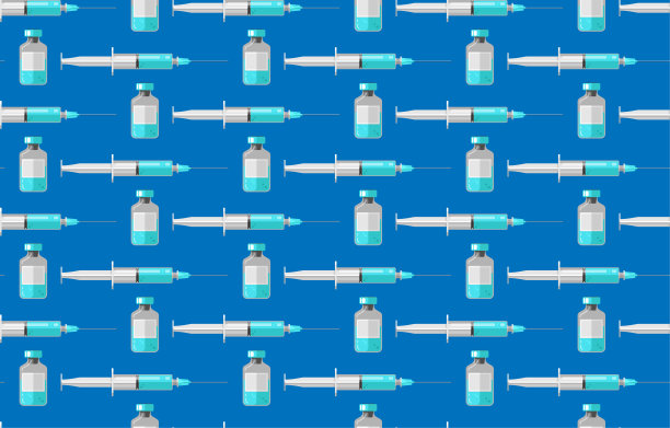 用注射器和疫苗作掩护和背景的无缝图案图片下载
