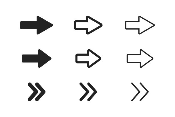 右箭头图标。简单的矢量符号。向前图标集。白色背景。导航指针。向量图形。箭头标志。图片下载