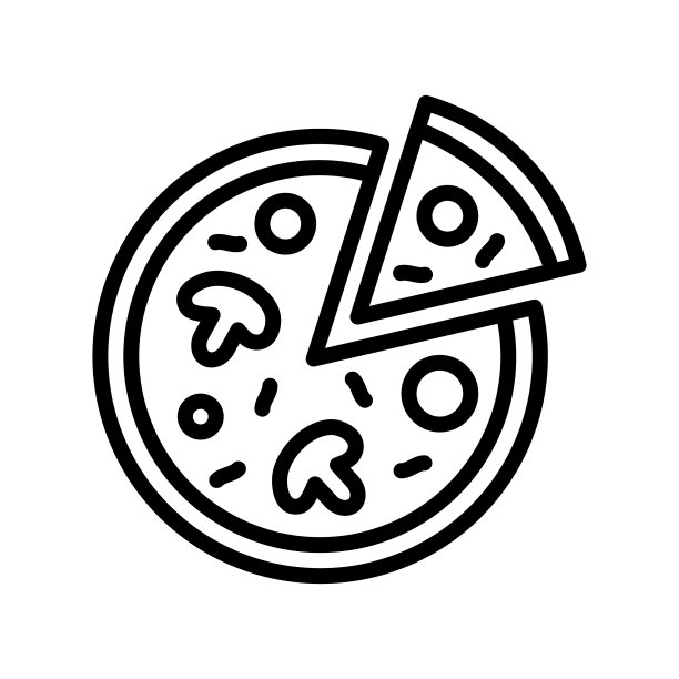 比萨平线图标。比萨制作、订餐和送货服务。快餐的象征。轮廓标志的移动概念和网页设计，商店图片下载