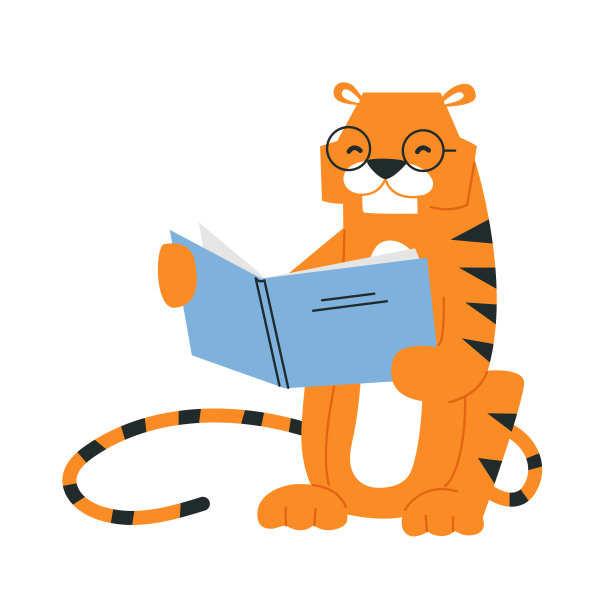 可爱的卡通老虎。阅读。新2022年。中国的星座。向量孤立的插图。带着书微笑的人物。回到学校。学生研究图书馆。海报印刷模板图片下载
