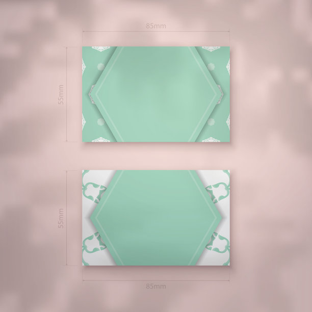 薄荷颜色的名片模板与豪华的白色饰品为您的个性。图片下载