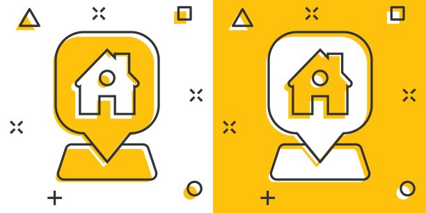 漫画风格的Home pin图标。房屋导航卡通矢量插图在白色孤立的背景。定位效应的经营理念。图片下载