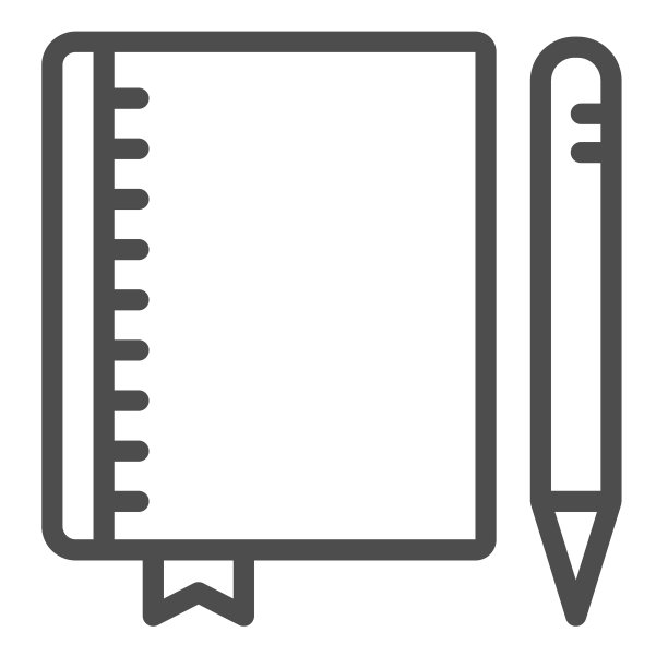 笔记本和笔，copybook，绘图板，记事本线图标，教育概念，pad矢量符号在白色背景上，轮廓风格图标的移动概念和网页设计。矢量图形。图片下载