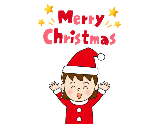 圣诞快乐手写印刷和女孩戴圣诞老人的帽子图片下载