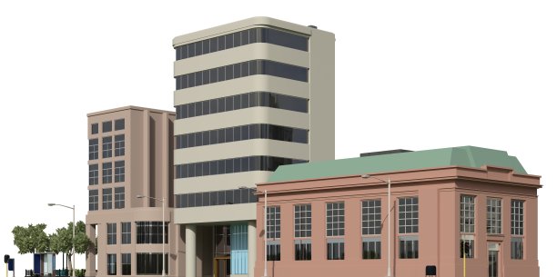 城市现代建筑孤立在白色背景3d插图图片下载