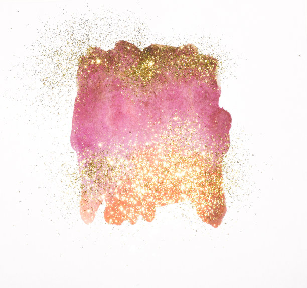 抽象的粉红色水彩飞溅和金色闪烁的复古色彩图片下载
