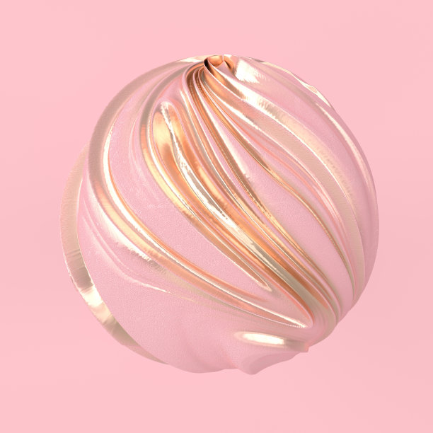 抽象的粉红色和金色球体与波浪三维渲染图片下载