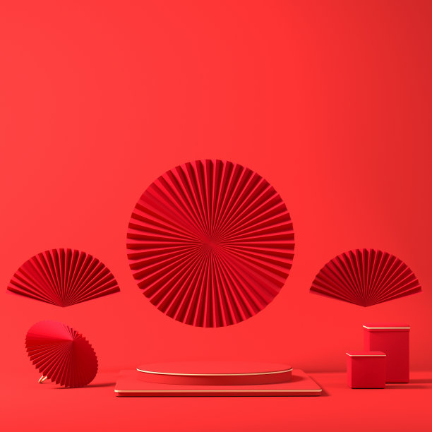 传统舞台红色背景，3d渲染。图片下载