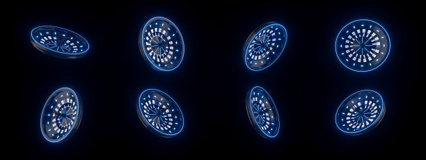 黑色背景上的现代黑蓝霓虹轮盘赌轮 - 3D图图片下载