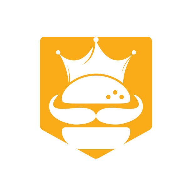 汉堡王矢量logo设计。汉堡与皇冠和胡子图标标志概念。图片下载