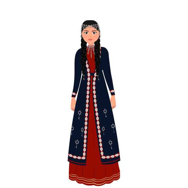 穿着巴什基尔民族服装的妇女。矢量图图片下载