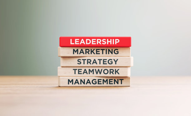 与领导力相关的词汇写在木板上，坐在离焦背景的木头表面上图片下载