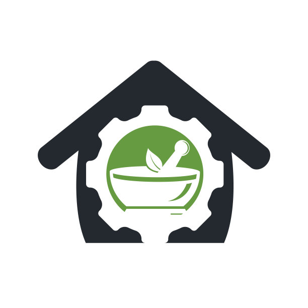 齿轮药房与家矢量标志设计。图片下载