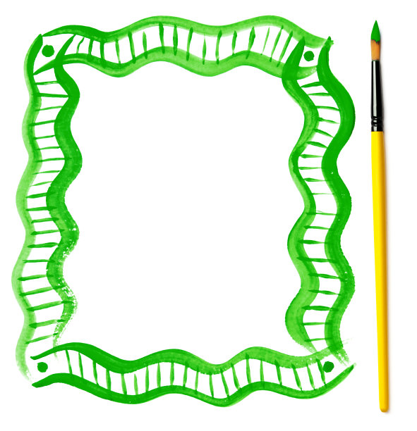 由绿色颜料和画笔组成的框架(在白色上孤立)图片下载