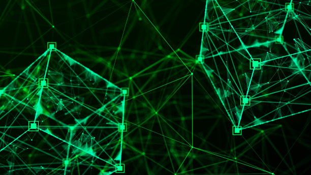 技术区块链网络连接。大数据可视化。网络安全背景。立方体，由块组成。3 d渲染。图片下载