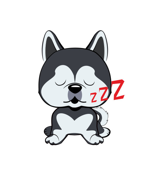 小狗角色睡在它的背上，可爱有趣的梗向量插图图片下载